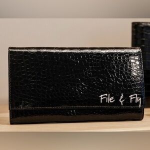 Miamica Black Crocodile Embossed “File & Fly”Travel Organizer Wallet